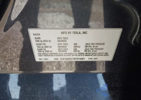 2024 Tesla Model Y Long Range Dual Motor All-Wheel Drive from USA, damaged, VIN 7SAYGDEE7RF074401
